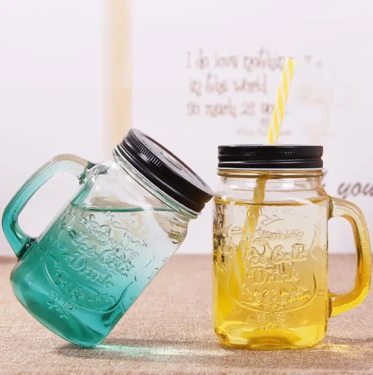 Wholesale glass jars in bulk 16 oz custom mason jars with handle and straw