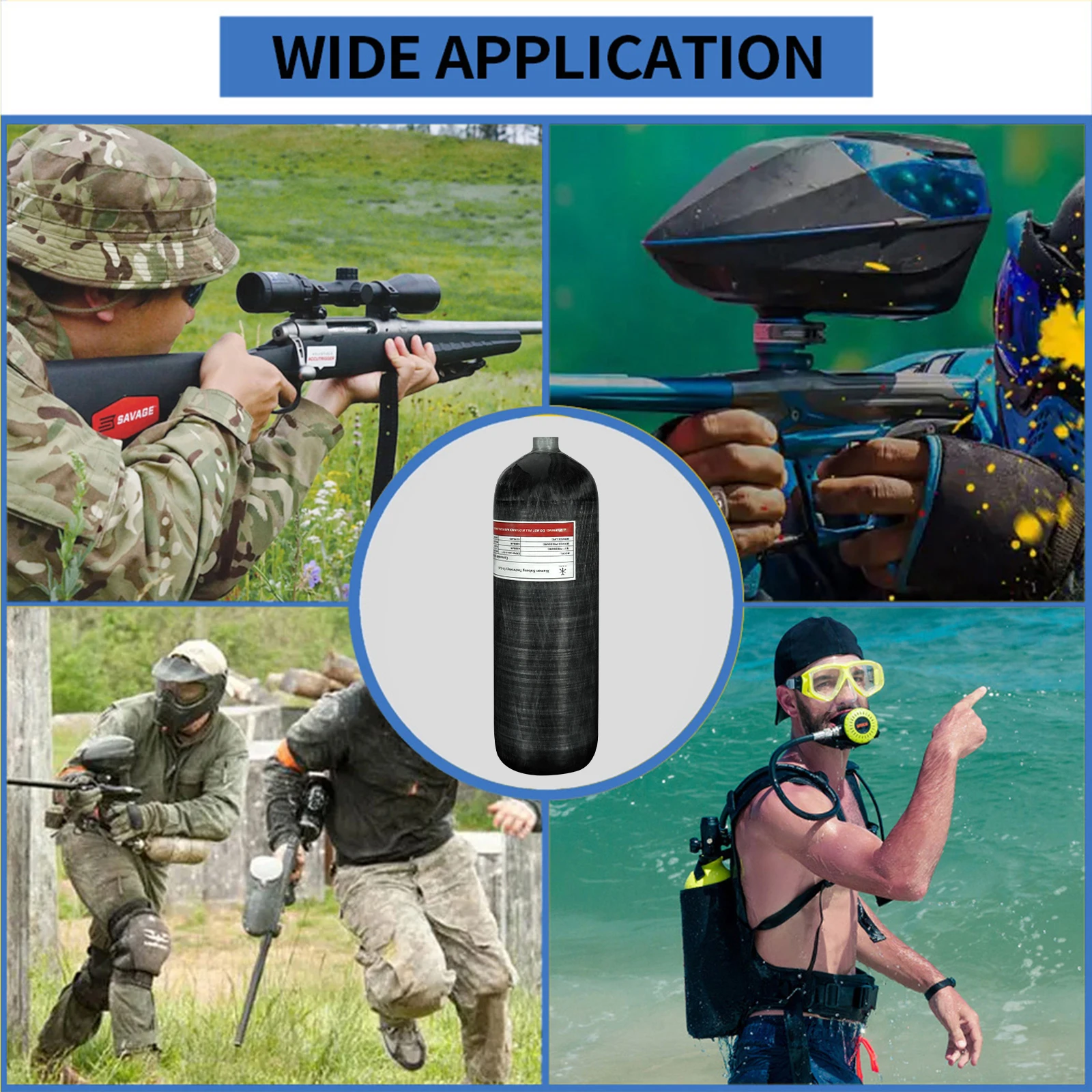 GP 6.8L High Performance 30mpa 310bar 4500psi Outdoor Paintball Carbon Fiber Gas Tank With HPA Fill Station Black Transfer Valve