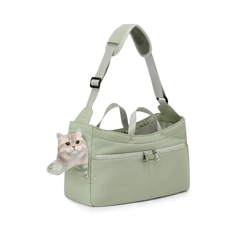 Pet Purse Carrier with Pocket and Safety Tether Soft Sided Small Carrier for Small Medium Pet Outdoor Shopping Tote Bag