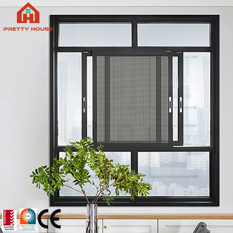 Black Aluminum Sliding Window System for Hotels and Apartments for Exterior Horizontal Opening Pattern