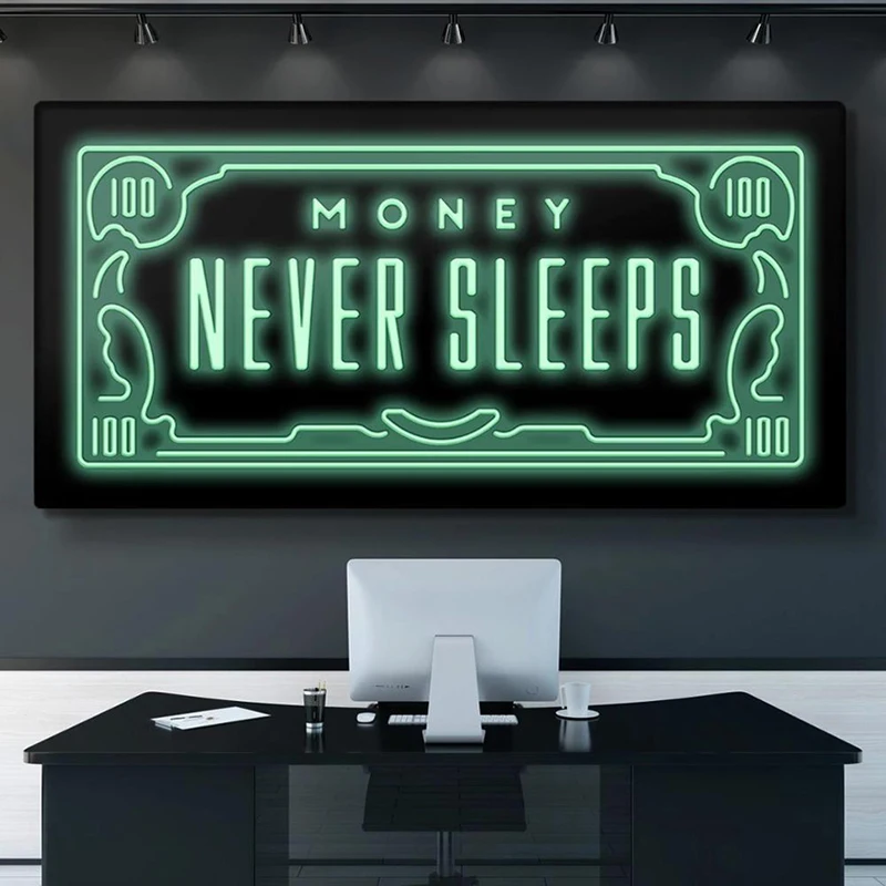 Motivational Quotes Never Sleep Canvas Painting Nordic  Money Posters and Prints Inspirational Decorative Wall Picture Office