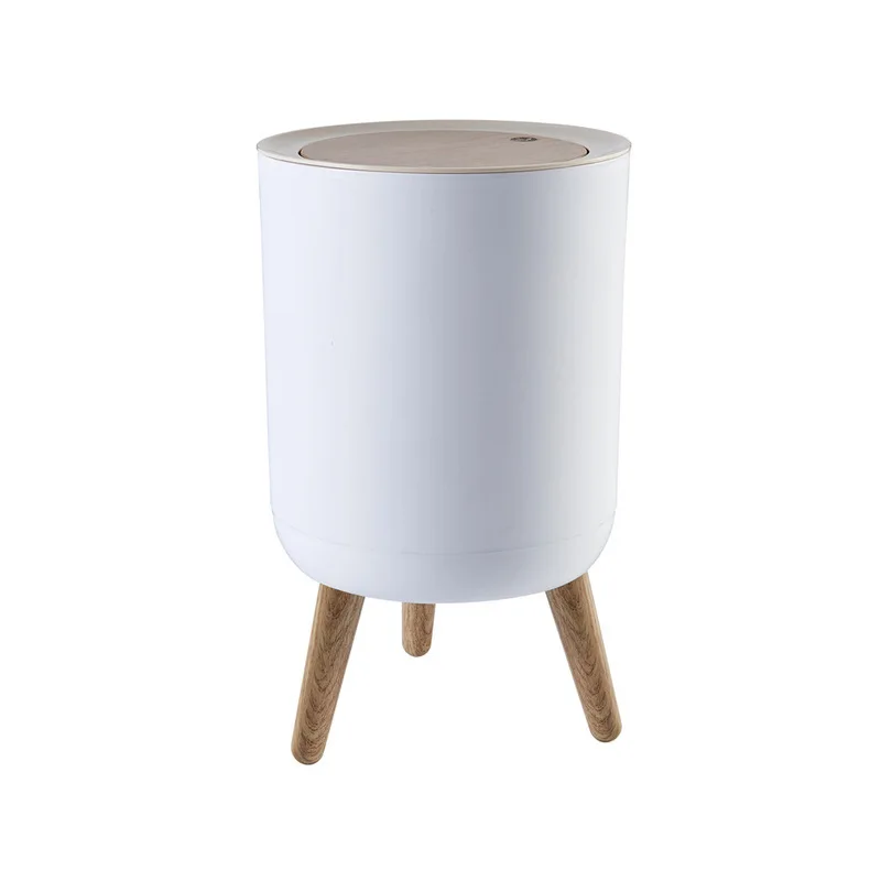 7L Japanese Style Trash Can with Lid Wood Grain Kitchen Simple Office Sanitary Bucket Press Type Toilet Trash Can
