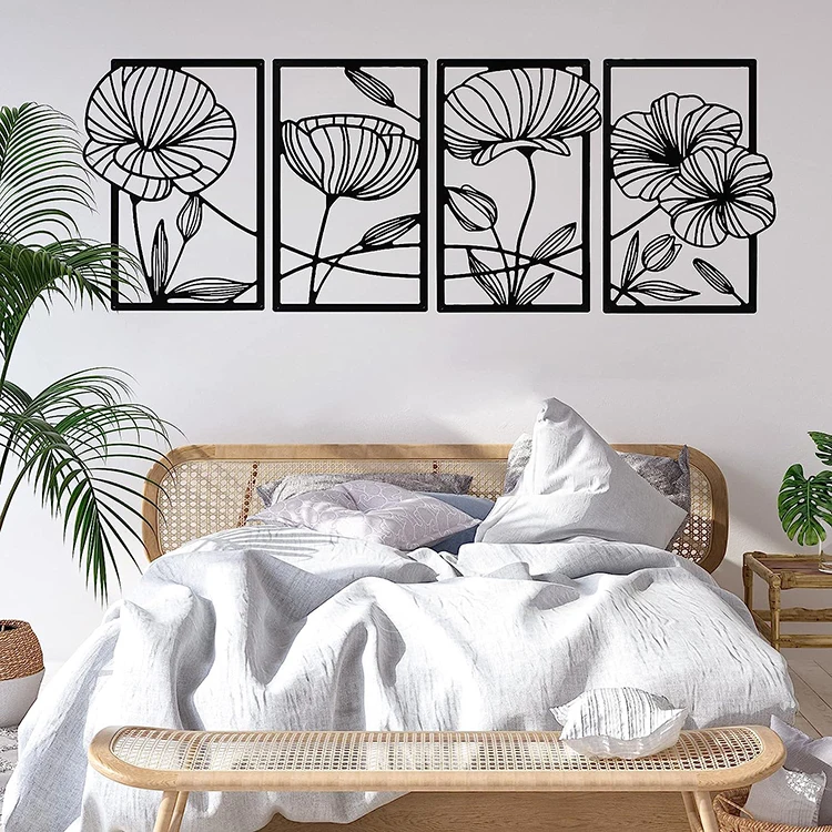 JH-Mech OEM Modern and Attractive Style Exquisite Minimalist Abstract Design Floral Well Drawing Theme Art Wall Decor Metal