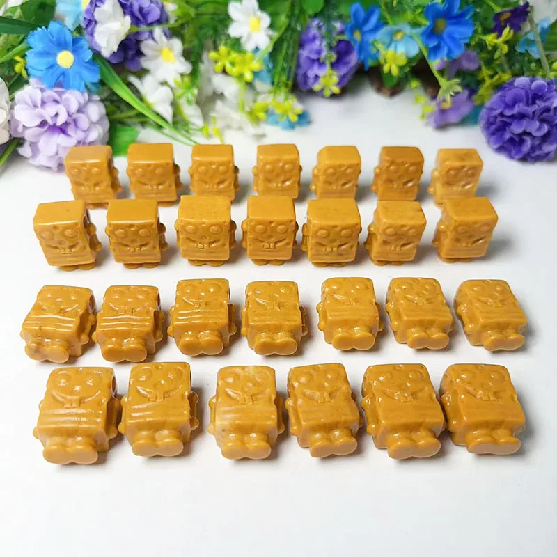 Wholesale Mini Crystal Healing Stone Carving Cartoon Figure Natural Hand Carved Yellow Jade Crystal Cartoon Figure