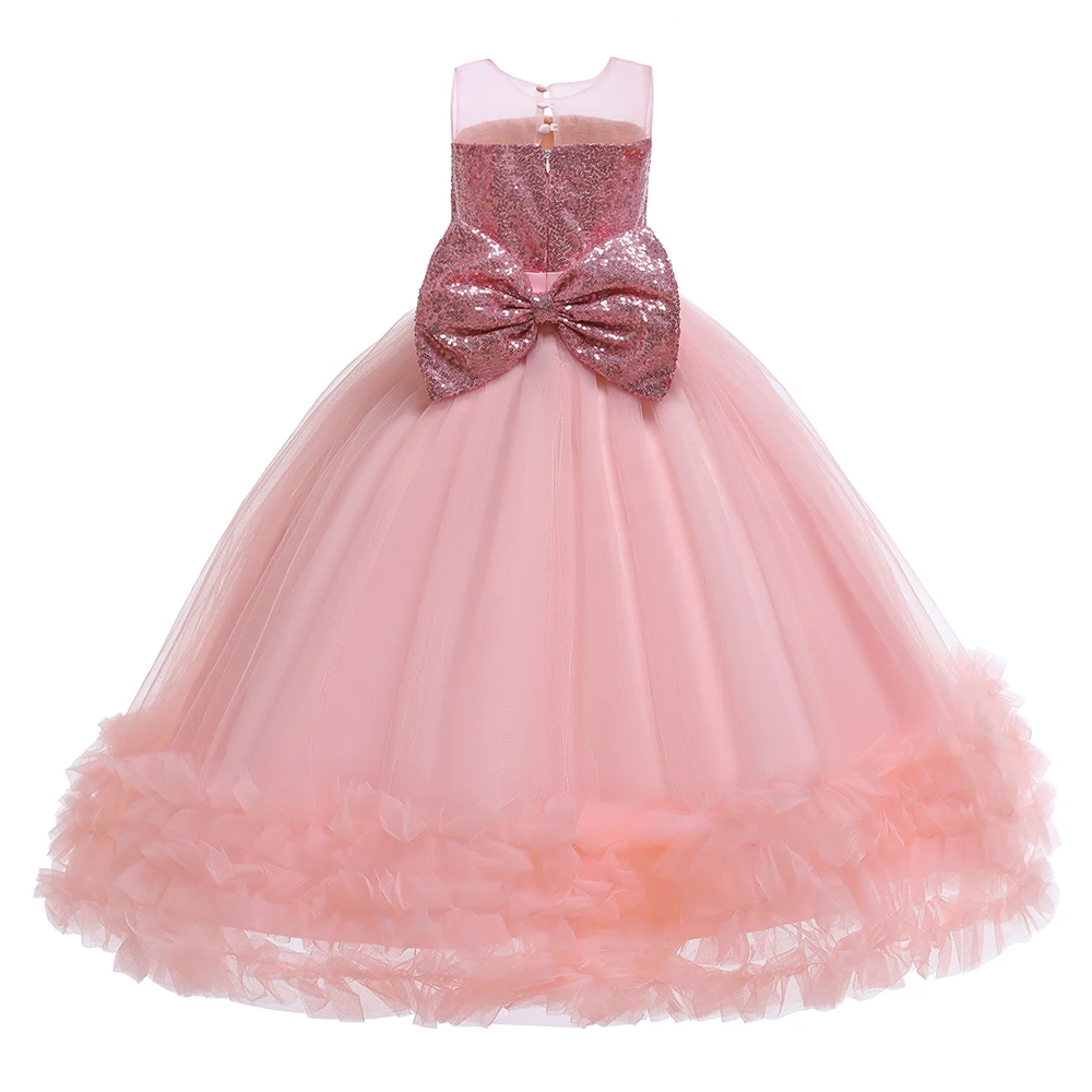 Manufacture Price Sequins Bowknot Ball Gown 4-14 years  kids gown girl dresses birthday party