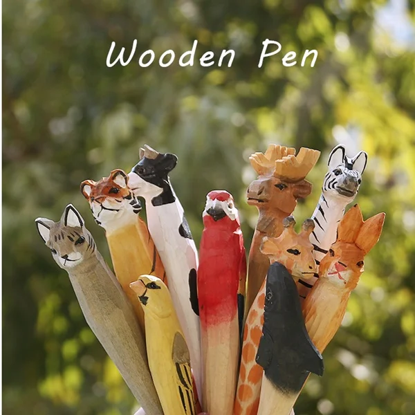 Animal Wooden Ball Pen 100% Hand Made Engrave Sculpture Mix Style Instock Items