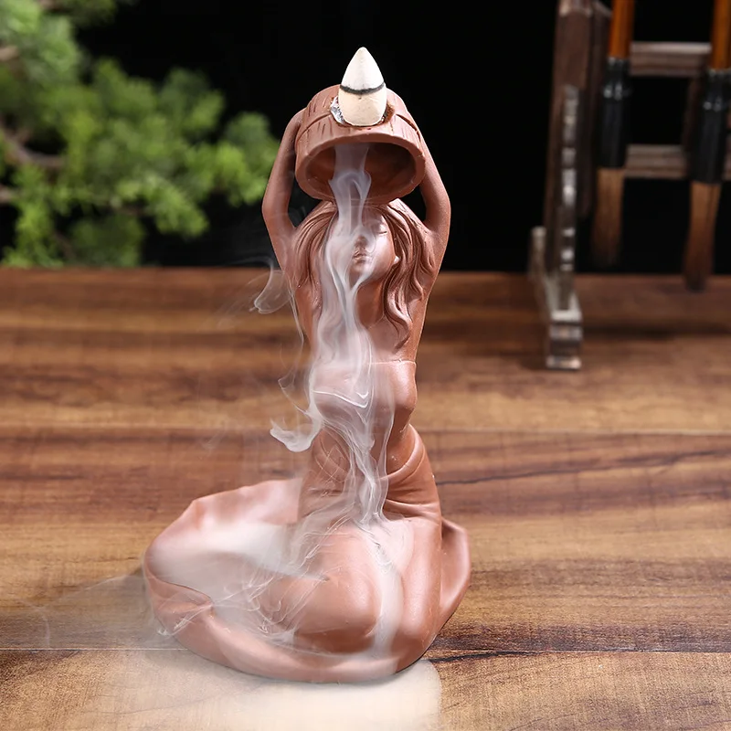 High grade bath woman ceramic backflow incense holder