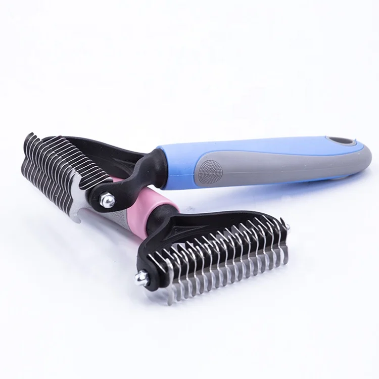 
2 Sided Steel Rake Brush Pet Dematting Comb,Grooming Brush Tool for Dogs and Cats 