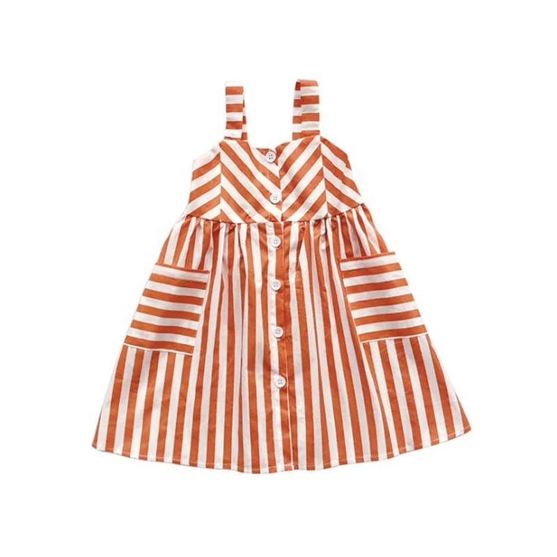 Latest Arrival 2021 Summer White And Red Striped Dress Little Girl Suspender Dresses