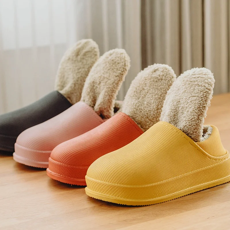 
Waterproof Non-Slip Home Slippers Winter Warm Home Women Indoor Cotton Ladies Soft Slippers Memory Foam Couples Shoes 