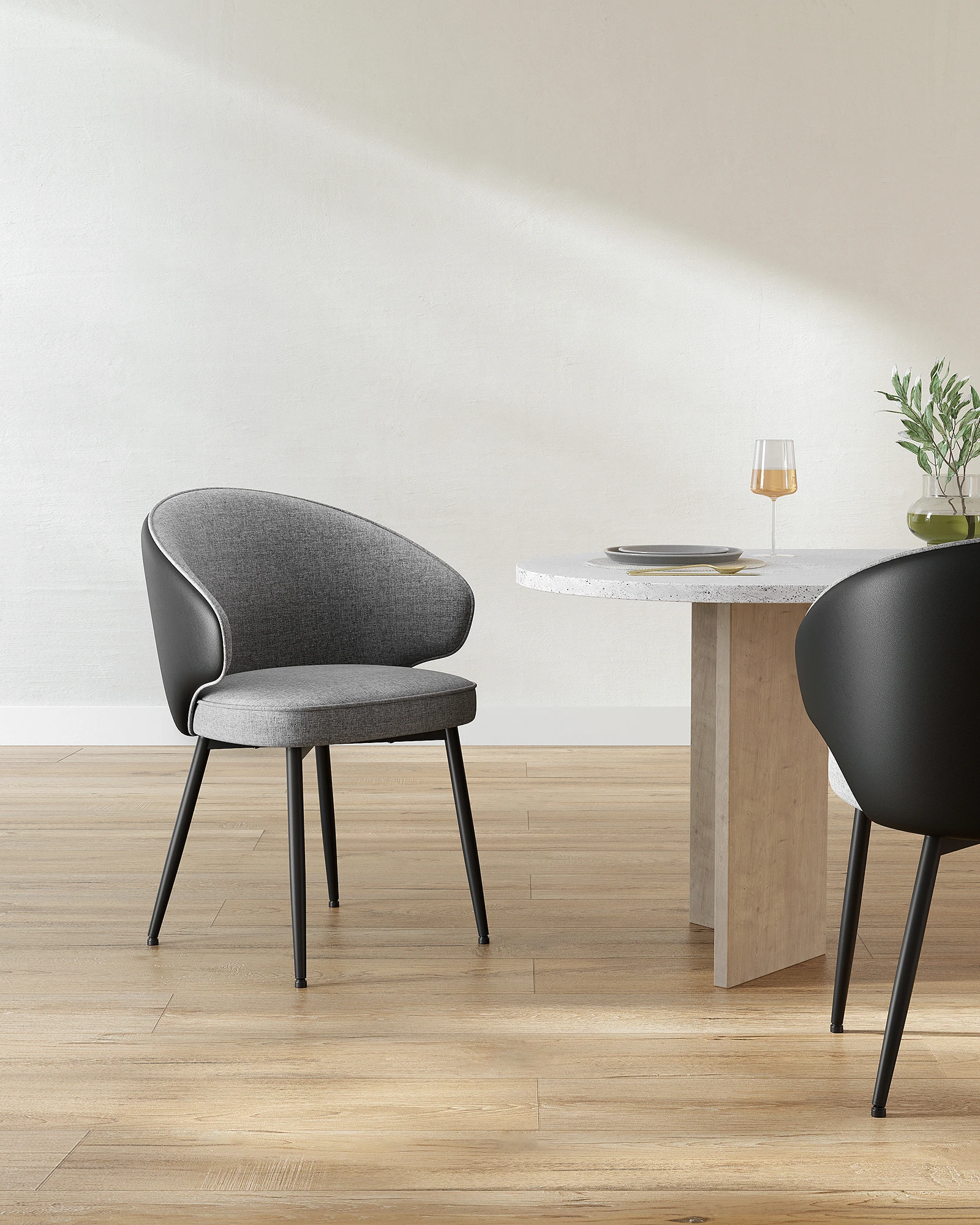 VASAGLE Modern Metal Simple Fabric Backrest PU Dining Chair With Coated Legs