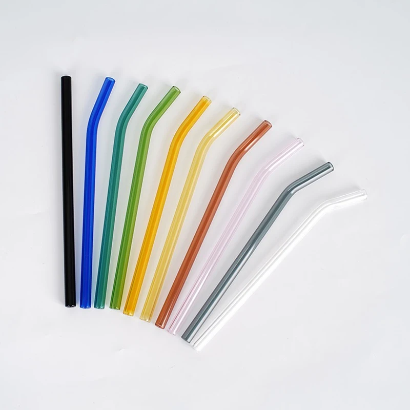 Eco-Friendly Reusable Borosilicate Glass StrawsTransparent Colored Bent Glass Straws