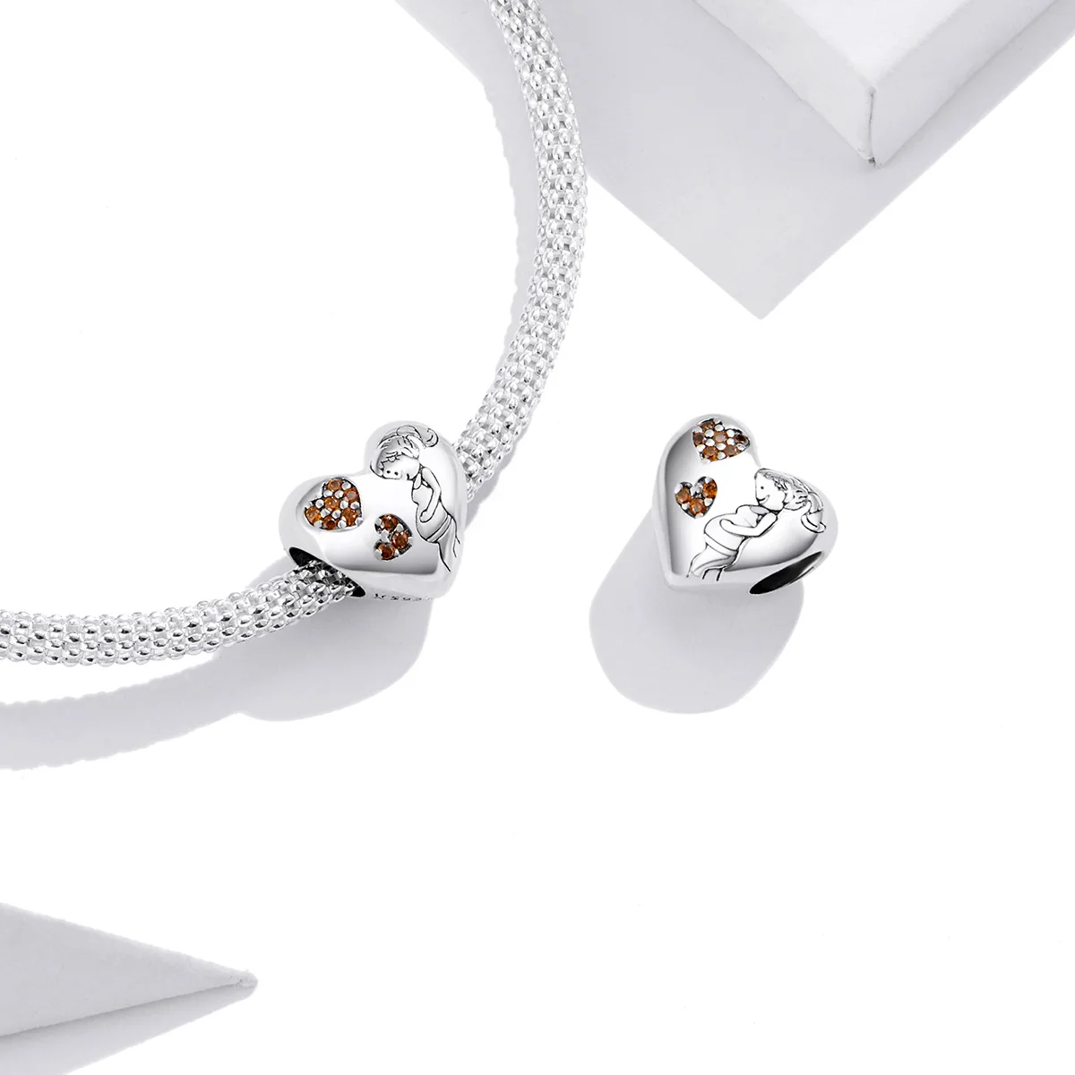 JLN Heart Charms 925 Sterling Silver Pregnant Mother Lettering Mom Zircon Beads Fit Original Bracelet Necklace Jewelry SCC1589