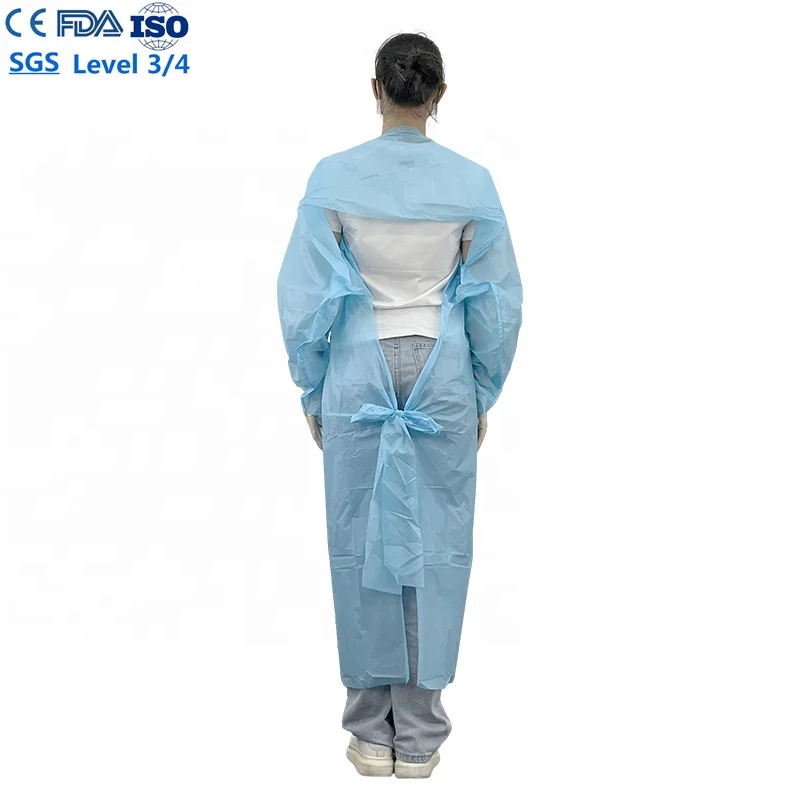 Factory Price Disposable aami level 2 CPE PE LDPE Isolation gown 45g 50g CPE gowns with thumb loop 510K CE EN14126