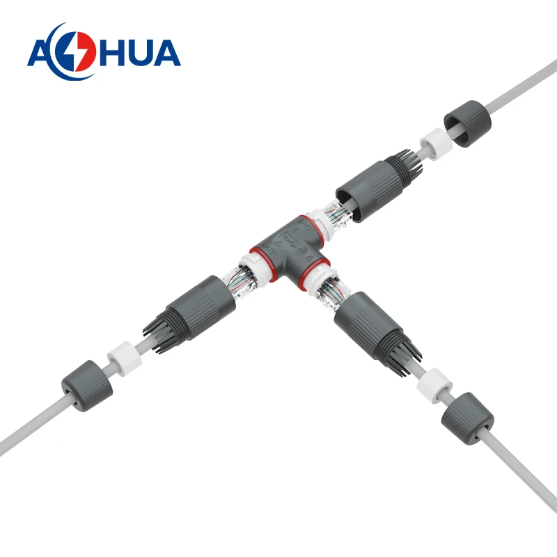 RJ45 Waterproof Connector Electrical T Connector Waterproof Cable Connector 3 Way Quick Lock Fast Connect