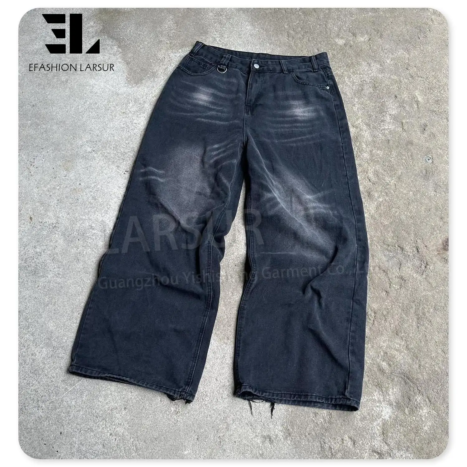 LARSUR Custom denim factory Y2K distressed rave raver baggy flare denim pant wide leg boot cut bell bottom flare loose jeans men