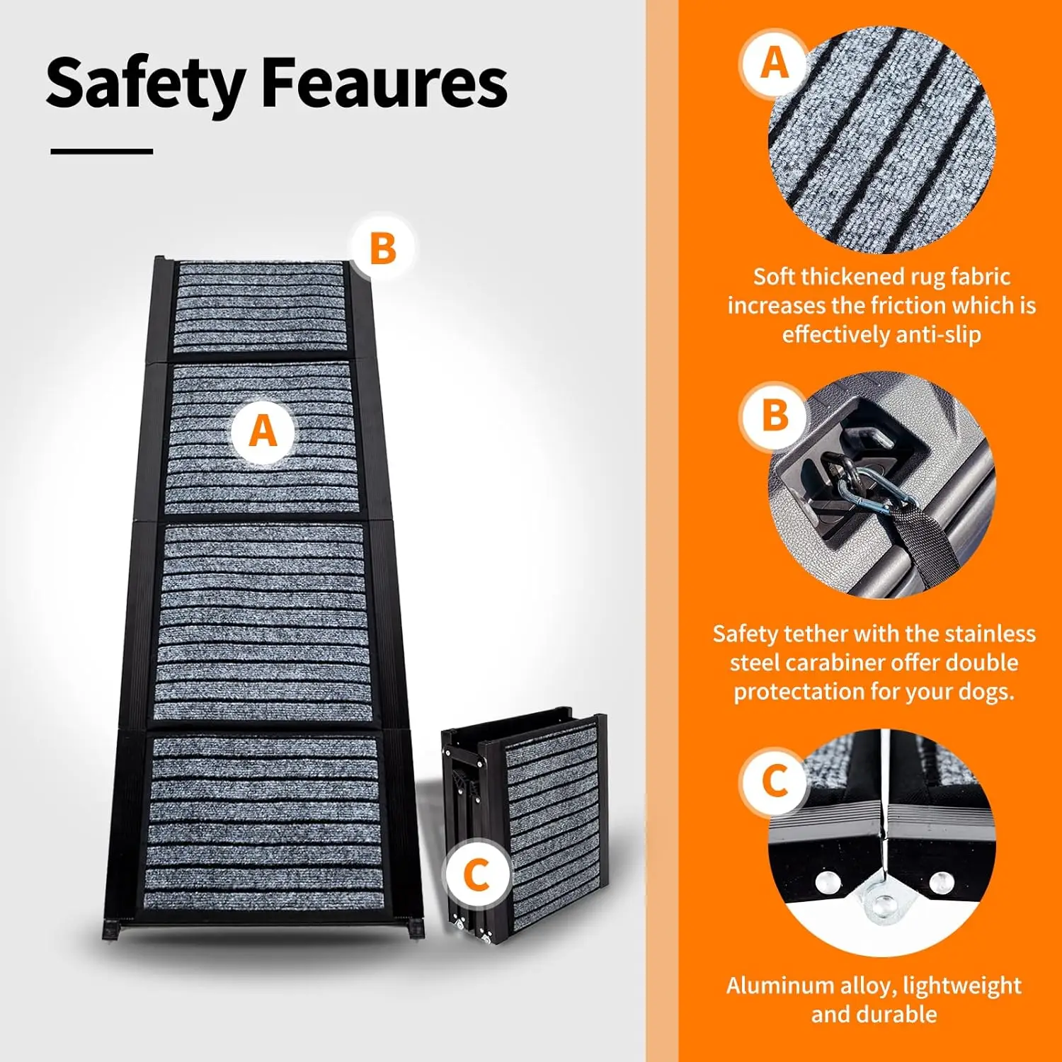 CANBO Portable Collapsible Dog Step Ramp High Load Bearing Aluminum Pet Dog Ramp Ladder with Felt Non-Slip Surface