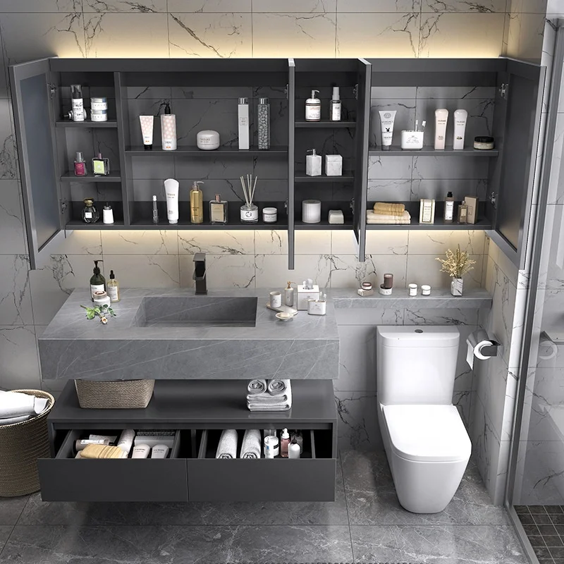 Modern Aluminum Profile LED Medicine Cabinet Bathroom Vanities with Illuminated Accessories Includes Mirror for Home Use