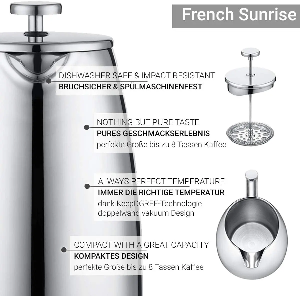 Morden Luxury Vacuum Metal Thickened Stainless Steel Coffee Maker Tea French Press Coffee Pot For Home Coffee Shop