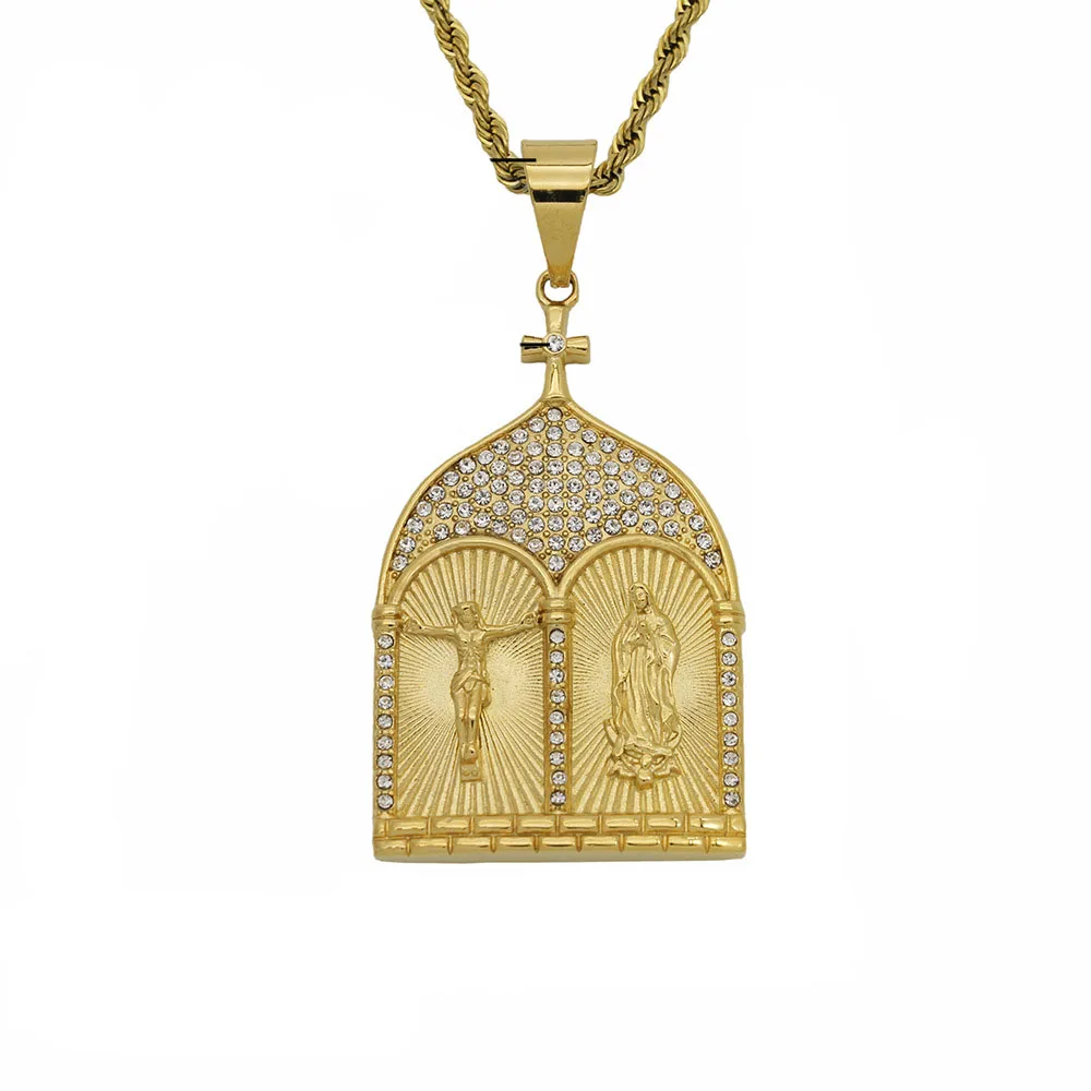 Duyizhao wholesale Factory direct sale church with jesus and virgin CHRISTIAN hip hop style gold stainless steel pendant