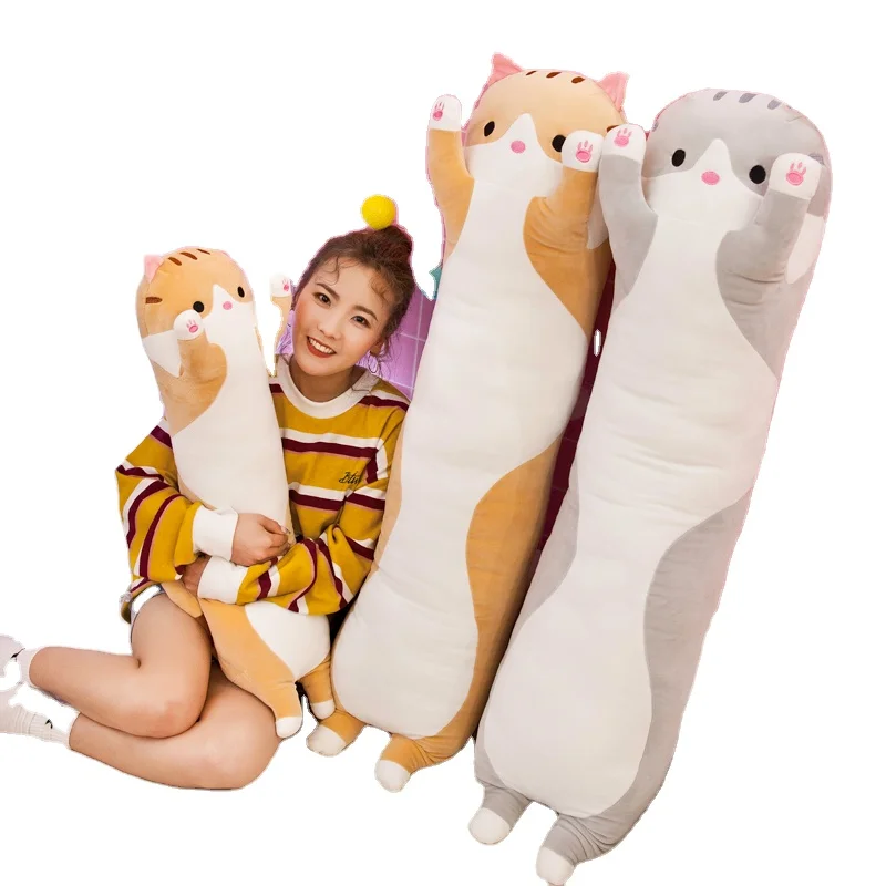 Wholesale Custom Long Plush Pillow Cat Dolls Cute Soft Kids Stuffed Animals Toys with PP Cotton Filling New Design Gift
