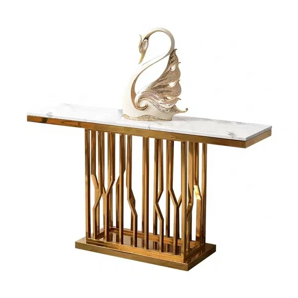 Home furniture modern gold finished steel frame with marble center coffee tea side table GD-ST016
