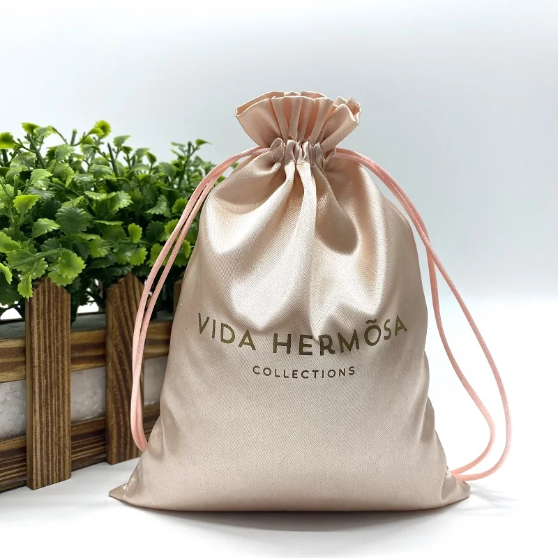 Colorful Custom Logo Printed Big Drawstring Satin Candy Gift Packaging Pouch Boutique Jewelry Bracelet Gift Bag