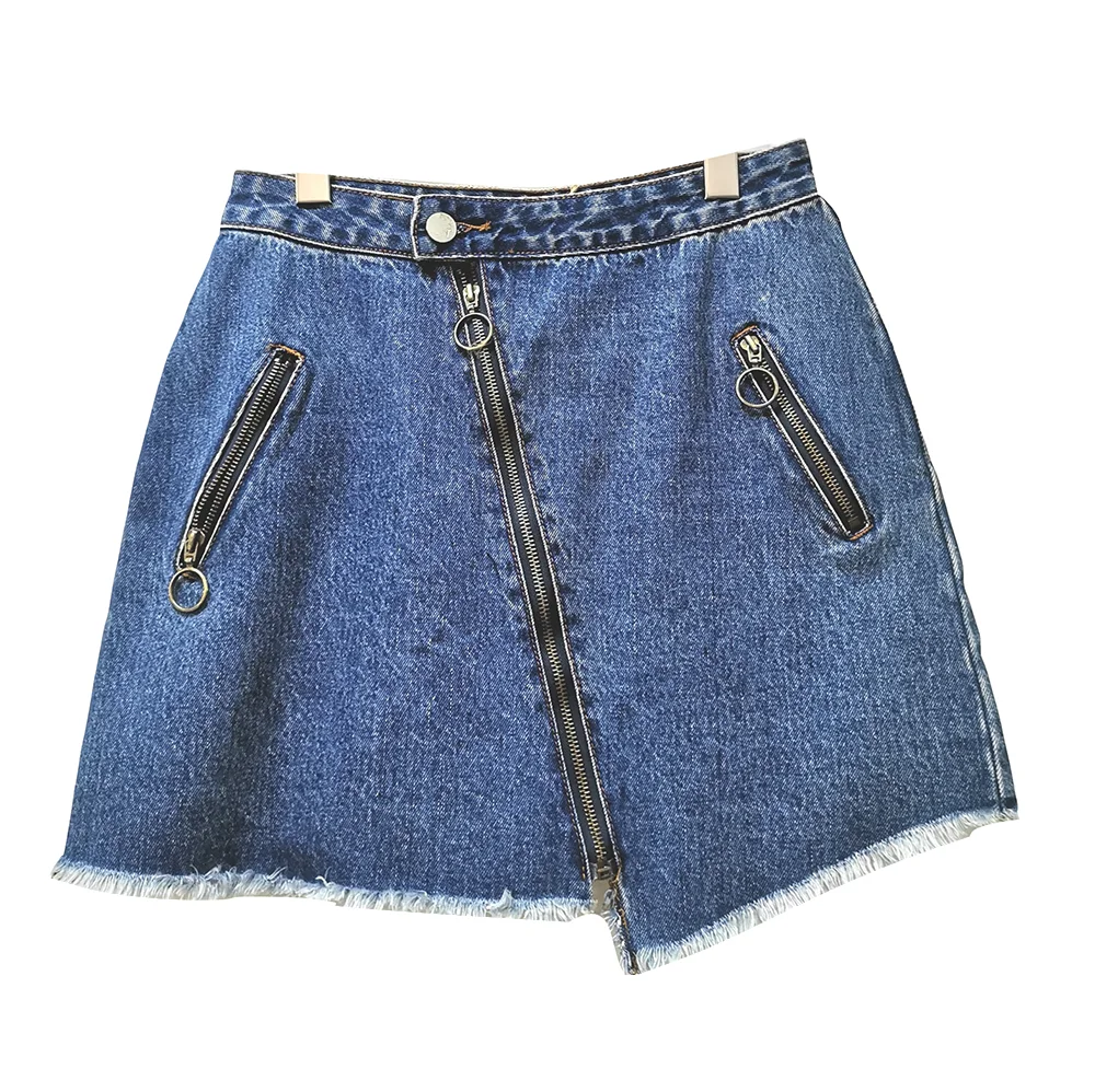 
New fashion zipper ladies skirt WITH POCKET FRAYED HEM Denim Skirt WOMEN SKIRT 