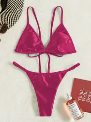 2022 European and American new swimsuit sexy fashion swimsuit ladies solid color split bikini purple color