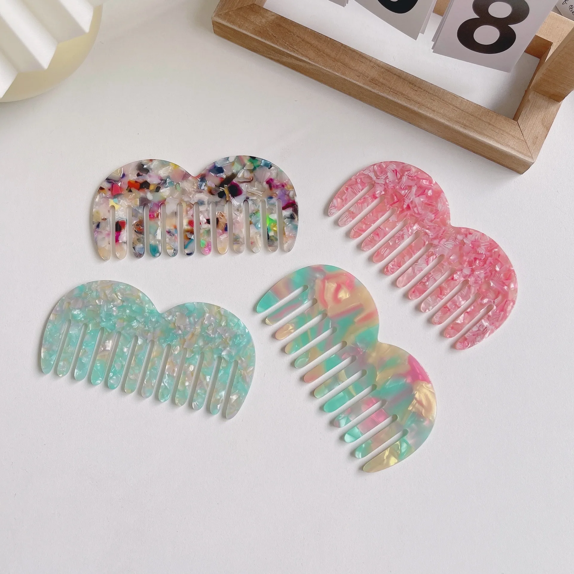 Lanson Hot selling retro fashion hair combs marble pattern wide toothed acetate hair combs anti-static women comb hair
