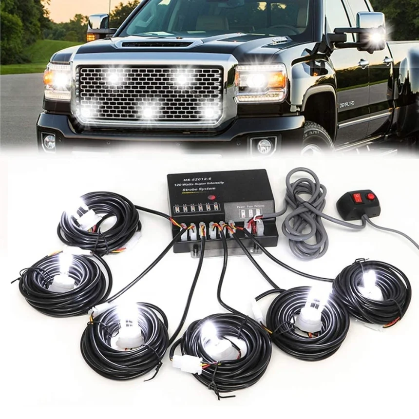 120W 12V 6 HID Bulbs Hideaway Headlight Emergency Warning Light Kit For Vehicle Truck Cars Snowplow High Intensity Strobe Lights