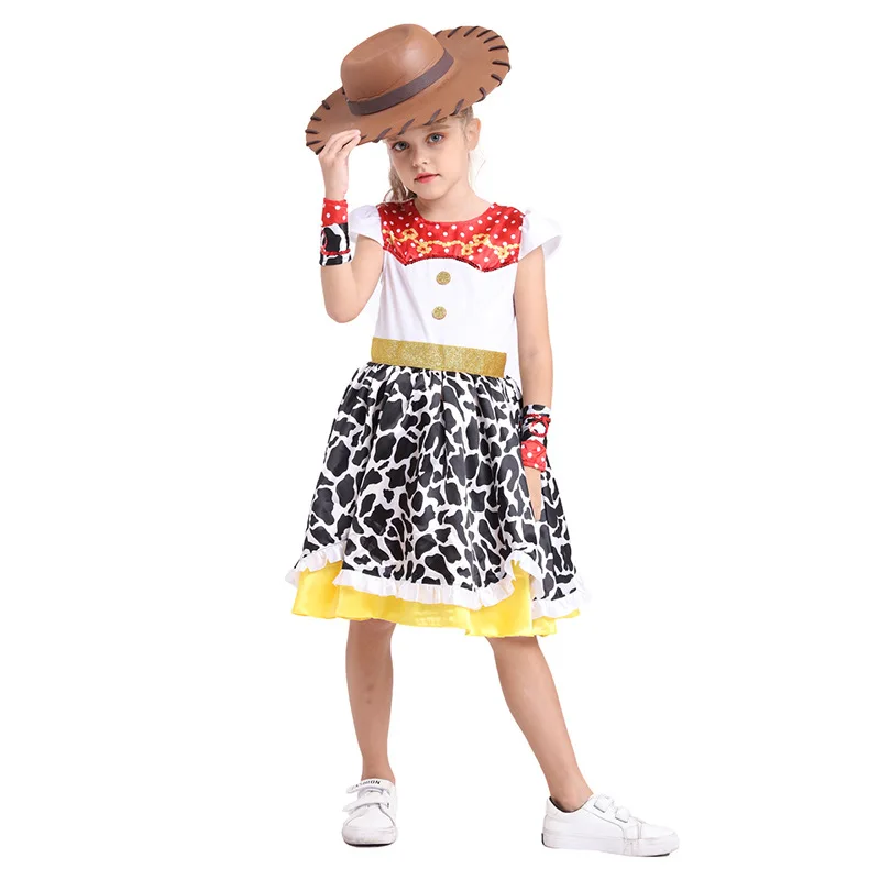 Halloween Cosplay Cowgirl Costume Movie & TV Game Role-Playing Girls Cow Pattern Printing Dress