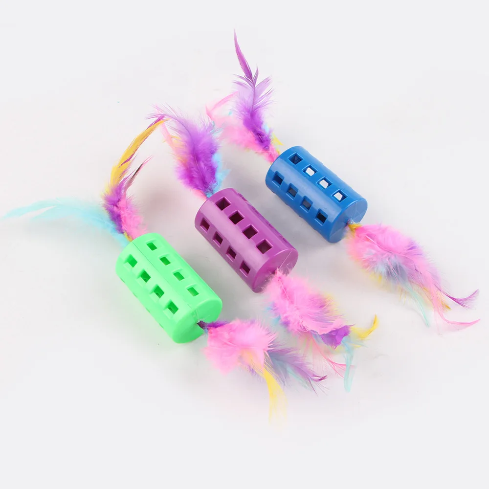 New Eco-Friendly Pet Supplies Plastic Pet Cat Toy Two Feather Stick with Small Bell