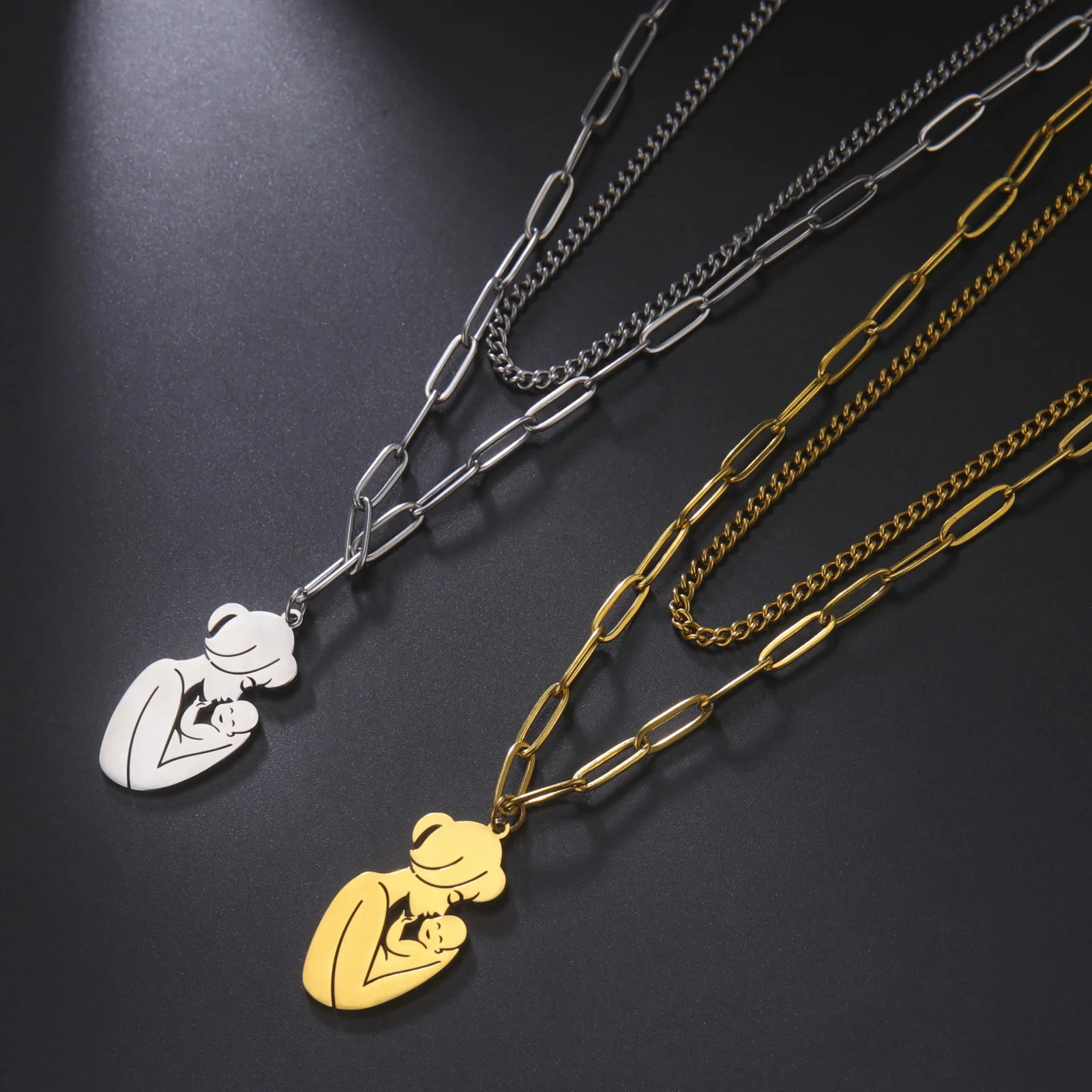 Love Jewelry Mom Baby Child 18K Gold Plated Stainless Steel Chain Gift Mother Day Necklace For Family