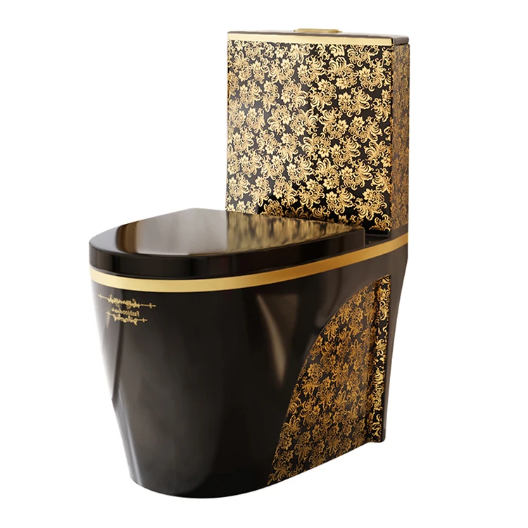 New Design European Style Luxury WC One Piece Toilet Porcelain Gold Toilet Electroplated