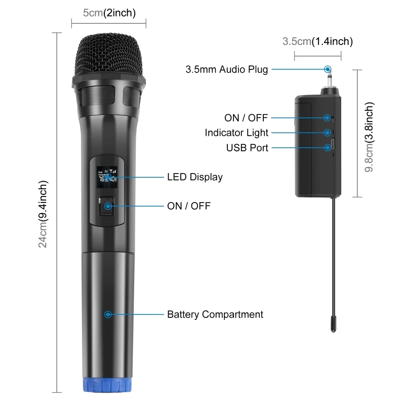 Professional PULUZ UHF Wireless Dynamic Microphone with LED Display Recording Microphone Computer Sound Card Mic