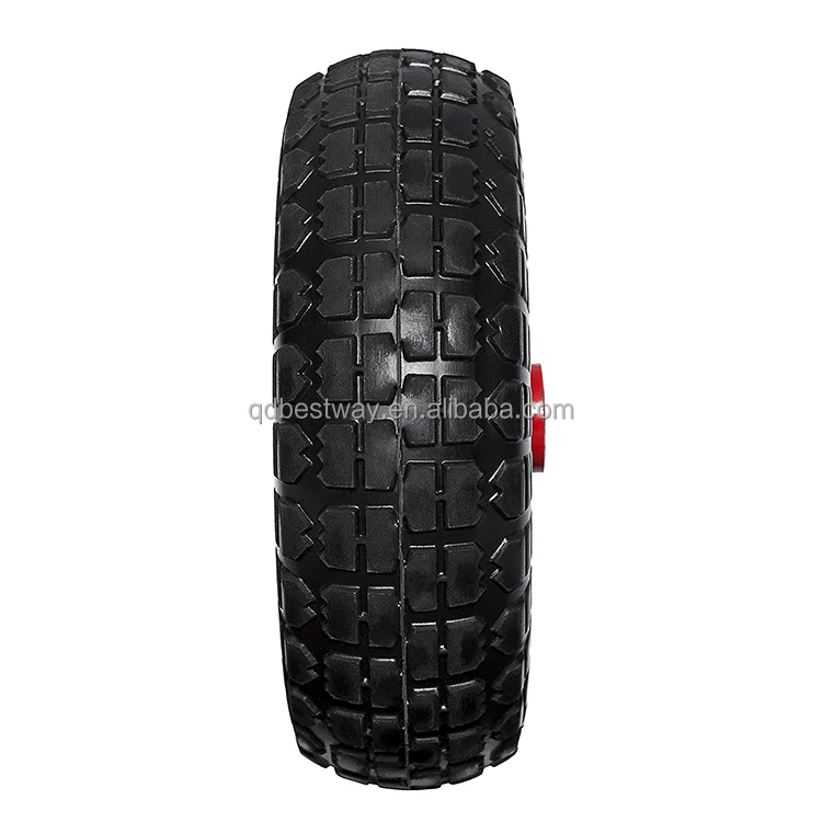 10 Inch 4.10/3.50-4 Orange Wheel & Tyre Offset Hub & Bearings Garden Trolley Flat free Puncture proof tyre wheel