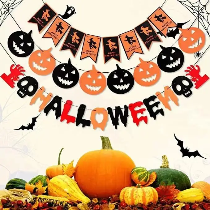 2024 New Design Party Felt Halloween Decoration Large Halloween Garland Bat Ghost Pumpkin