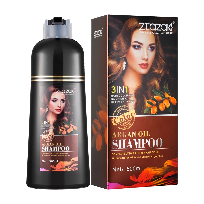 Ztazaki 500ml Argan Oli Dye Color Shampoo Gray Hair Treatment Fast Dye Hair Natural Brown Hair for Women