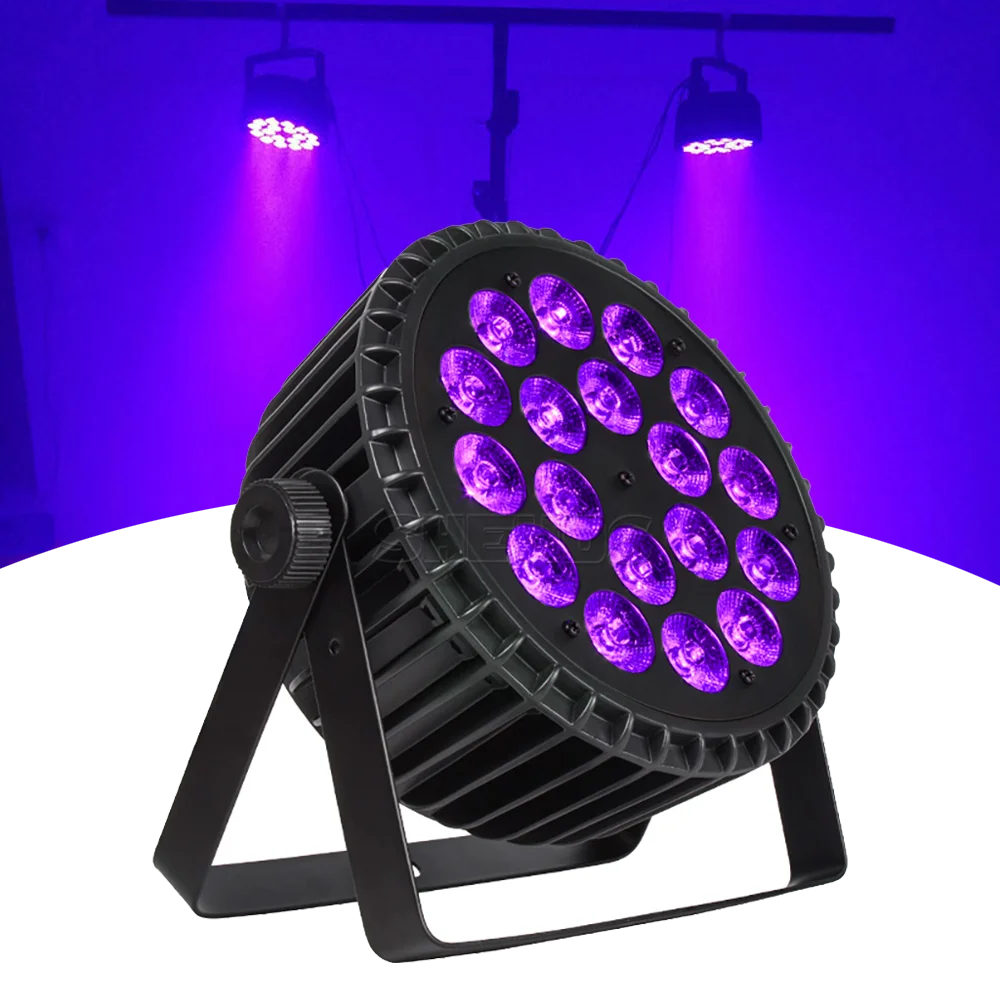 Aluminum Alloy RGBWA UV LED Flat Par 18x18W Lighting DJ Par Cans Dmx 512 Light Wash Stage Lighting for Church