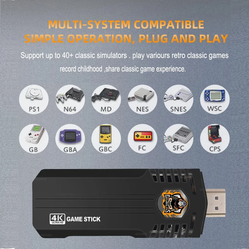 X8 Pro Game Stick 4K 64G With 30000+ Retro Games Emuelec 4.5 Wireless Gamepad 40+ Emulator Video Game Console for N64/PSP/SNES