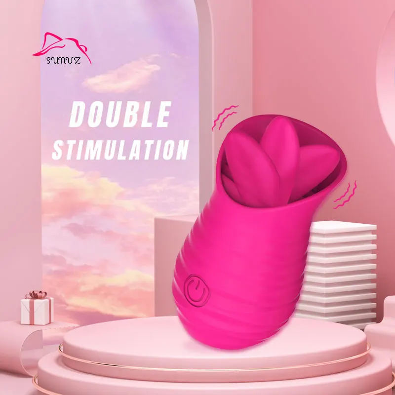 Sunfoo Clitoris Rose Sex Toy Tongue Shaped Vibrator Sex Toys For Woman Rose Licking Vibrator Pussy Flower Pink Tongue Vibrator