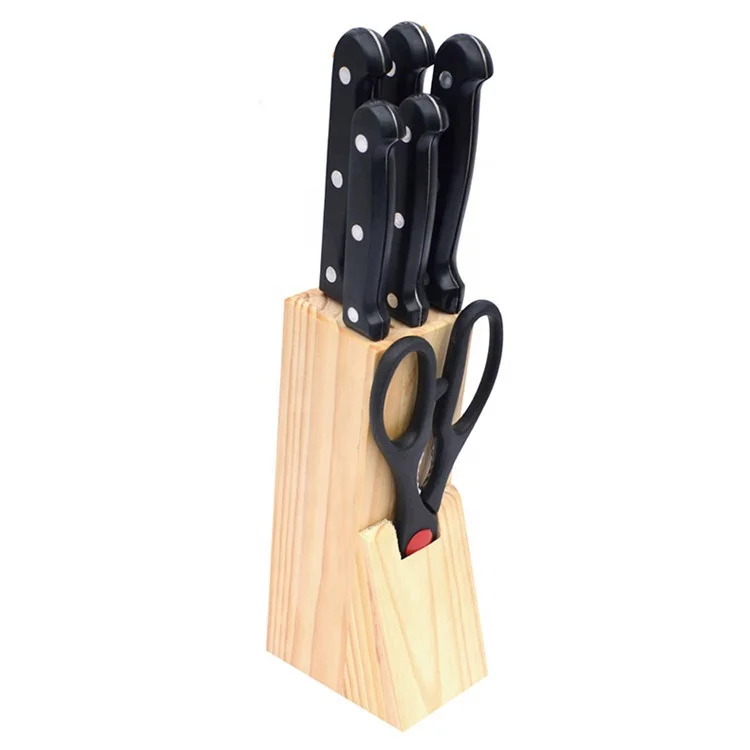 
Promotional 7pcs cooking knife set kitchen knives set with pine wood block 