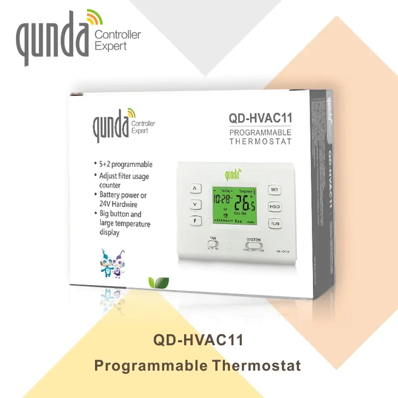 QUNDA QD-HVAC11 24V Or Battery Power Programmable Thermostat System For Central Air Conditioner Control HVAC Electronic Part