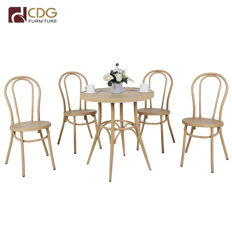 Handmade Commercial Furniture Bistro Chair Table Round Light Wooden Finish Dinning Table