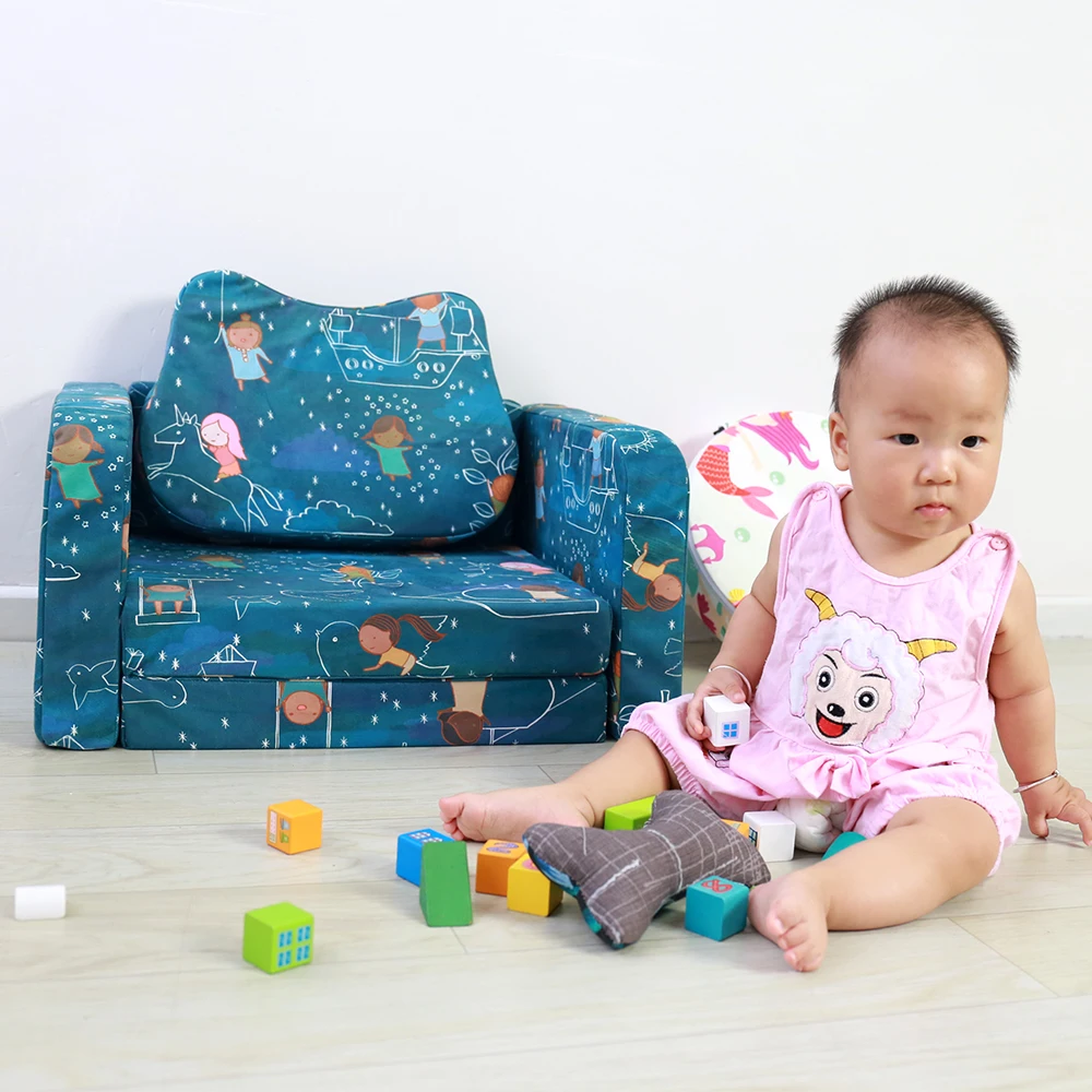Soft Comfortable Kids Flip Foam Sofa Mini Baby Chair Sleeping 2 in 1 Toddler Couch Folding Children Sofa