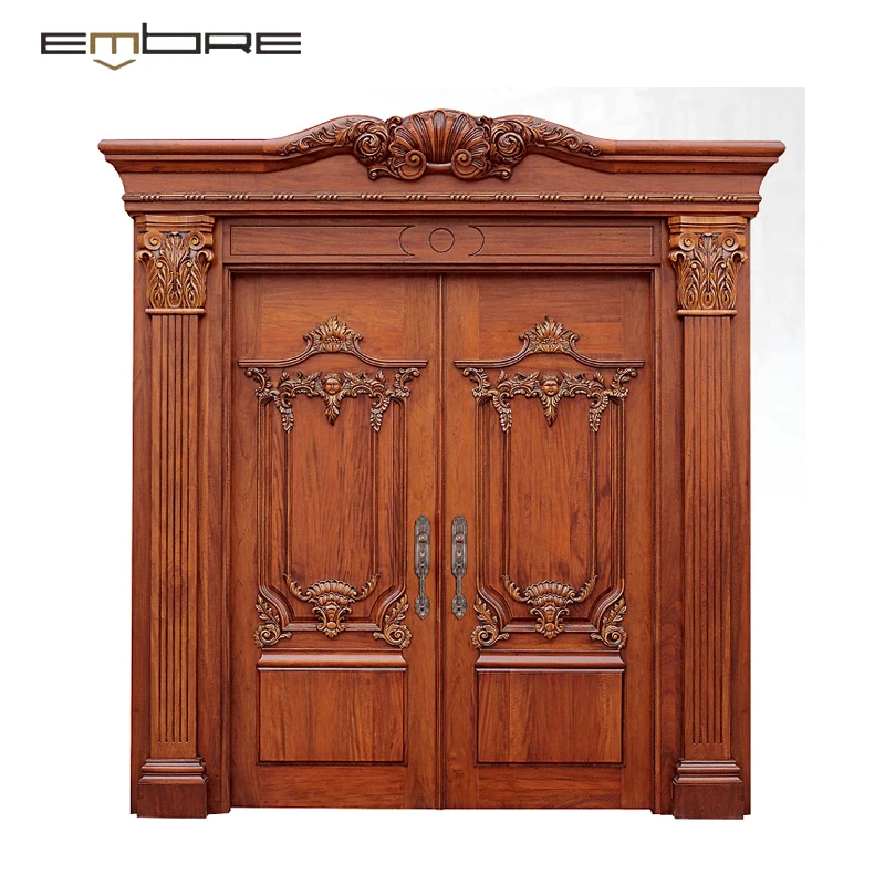 Best prize contemporary high quality main double door wooden fireproof  wooden main door for entry