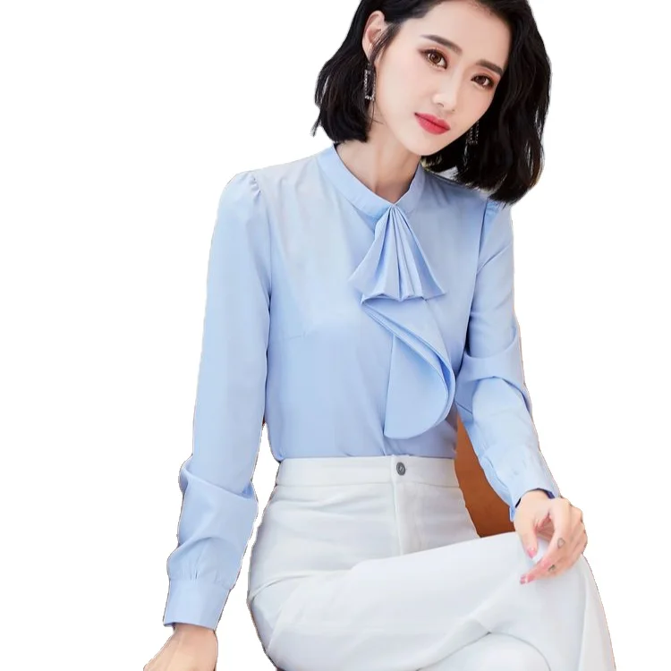 Apparel Processing Services Women Polyester Mixed Fabric Plain Dyed Blue  Shirt