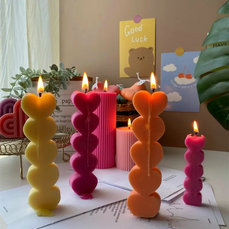 Creative Romantic Ins Style Heart Pillar Aromatherapy Oil Luxury Macaron Color Photo Props Heart Shape Soy Wax Scented Candle