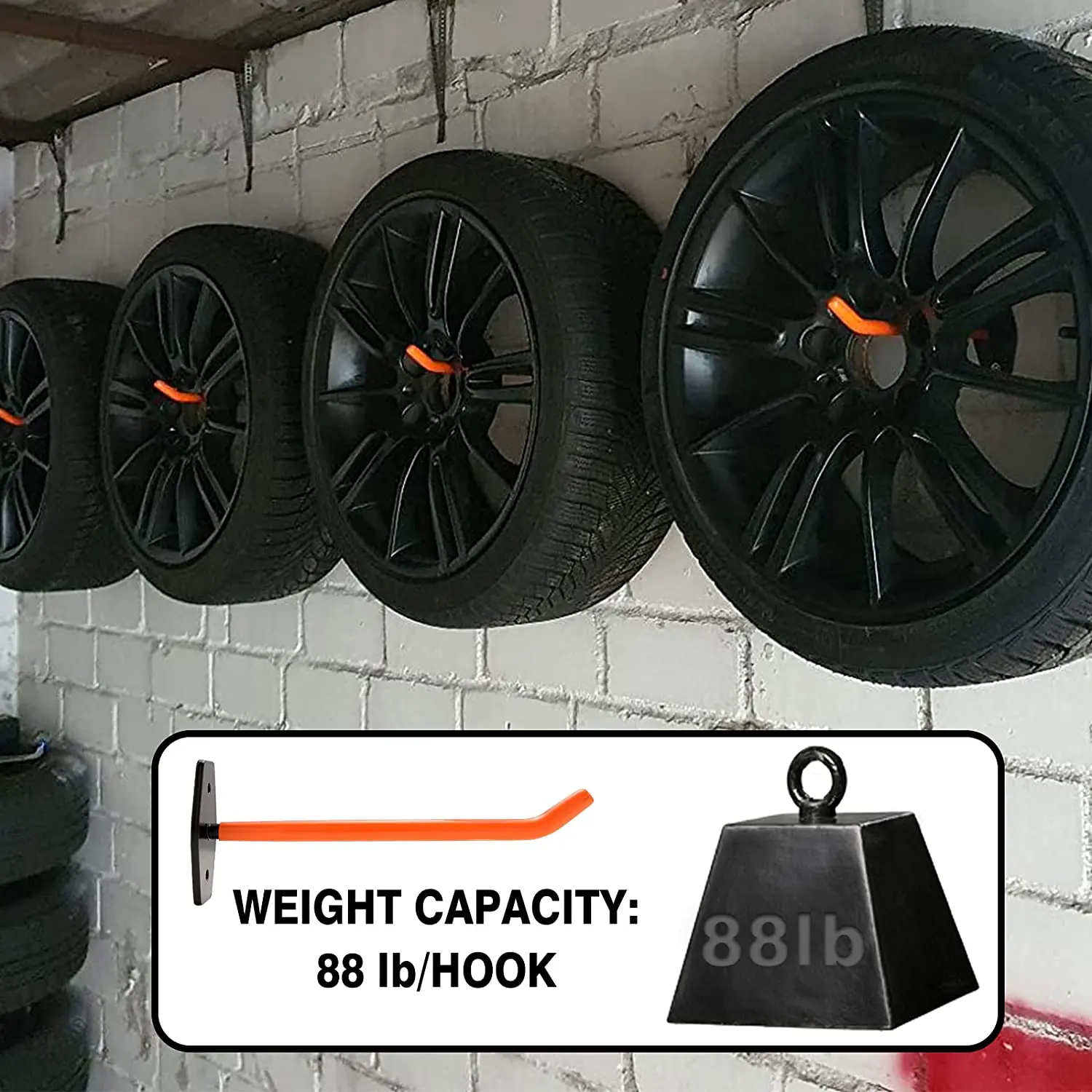4 PCS Garage Hooks Heavy Duty Wall hooks,Tire Storage  hooks with Anti-Slip Coating,Hang Heavy wall hooks